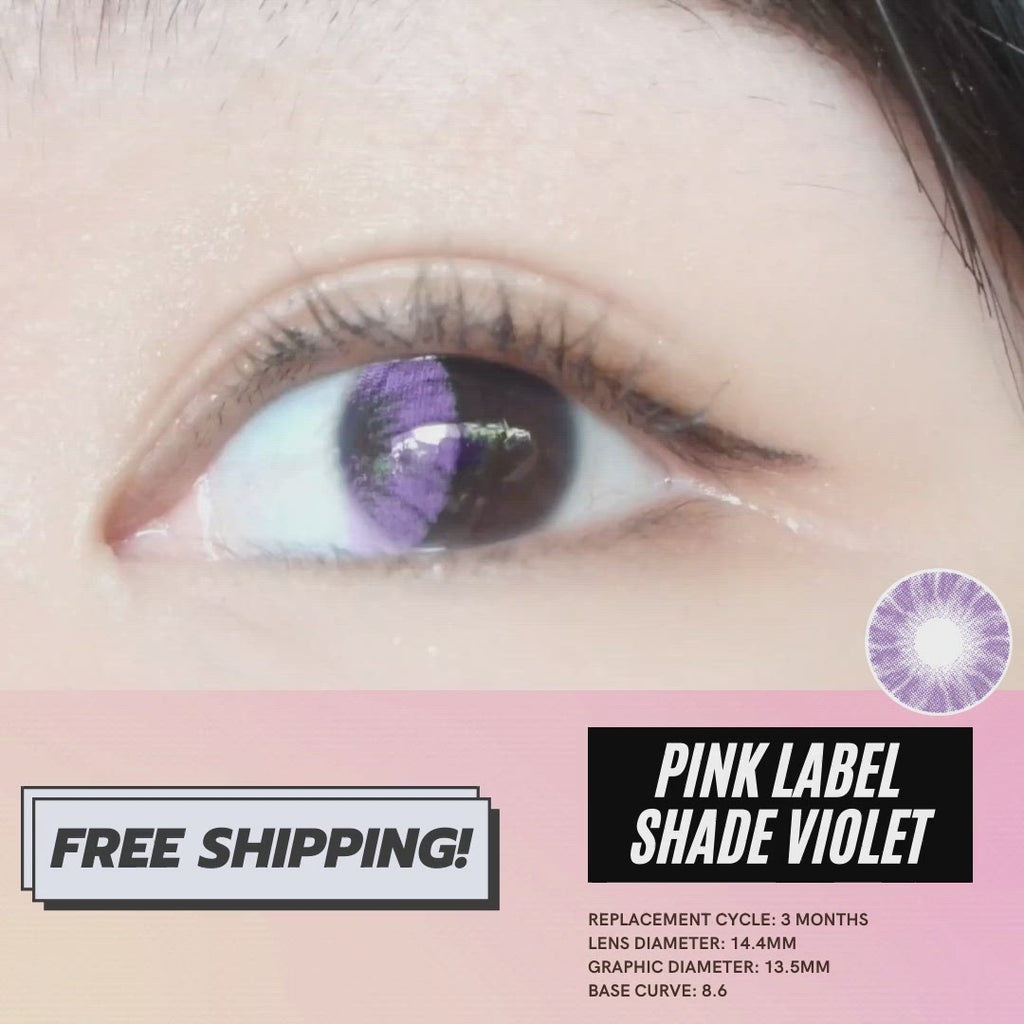 Applying the Shade Purple colour contact lenses on naturally dark eyes, showing the brightness and opacity of the contact lens design