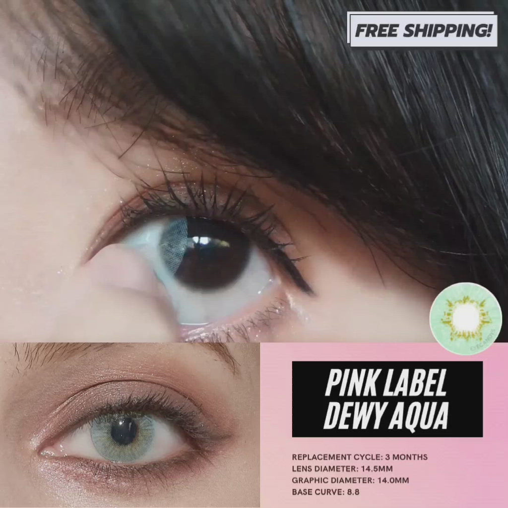 Applying the Dewy Aqua blue colour contact lenses on naturally dark eyes, showing the brightness and opacity of the contact lens design