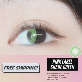 Applying the Shade Green colour contact lenses on naturally dark eyes, showing the brightness and opacity of the contact lens design